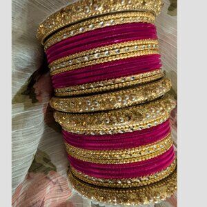 Beautiful Bangle Set Indian Pink and Gold (fuschia) 2.6